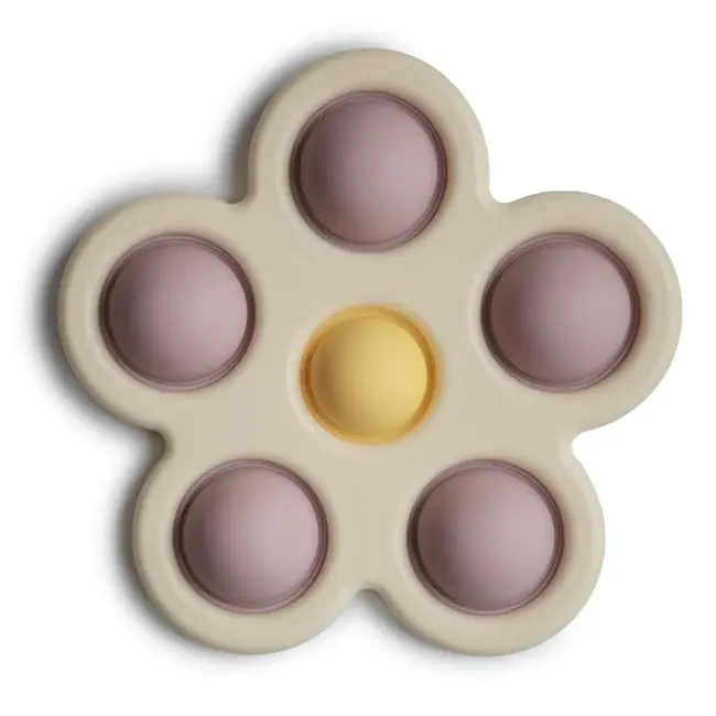 Köp nu Mushie sensorisk leksak blomma pop it Mjuk Lila