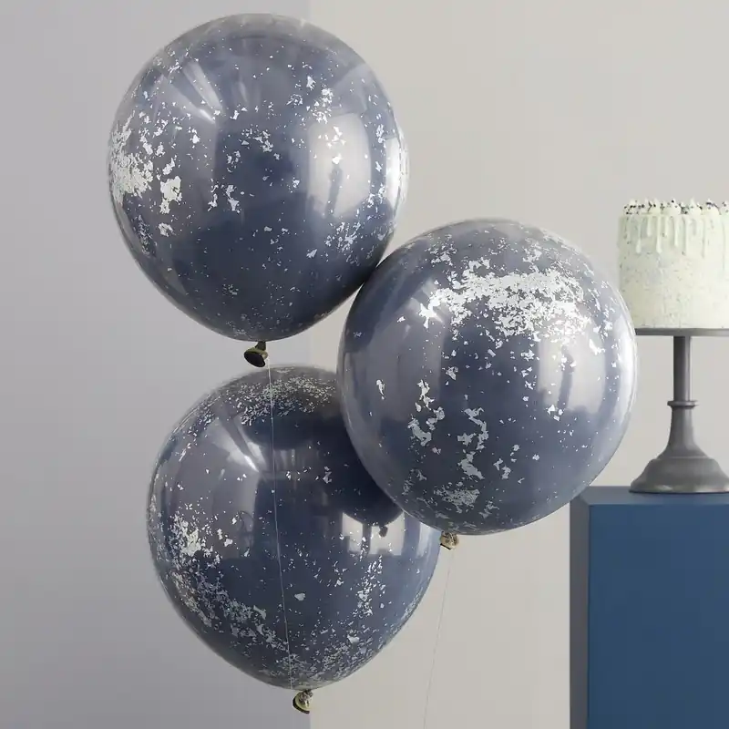 Köp online Gingerray latexballonger Konfettiballongpaket med dubbla lager i marinblå och silver