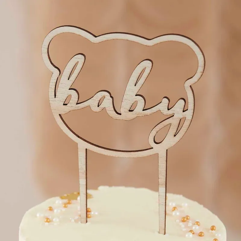 Billigare Gingerray Cake Topper Trä Teddybjörn Baby