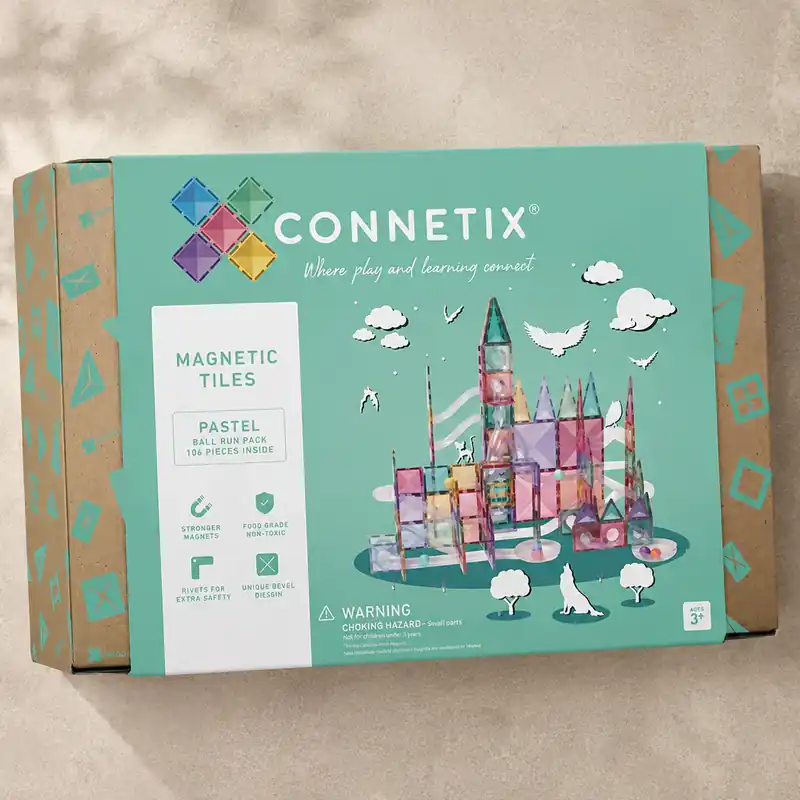 Rabatter Connetix Magnetiska block för barn Pastellfärgat bollbanepaket 106 delar.