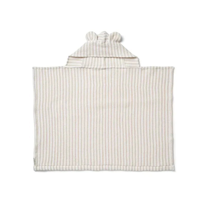 Liewood Stripes Krispigt vit Sandy-handduk med huva I lager