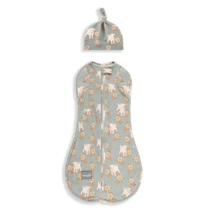 Sleepee Baby Wrap med mössa Second Step Vintage Animals Sky Blue Köp online
