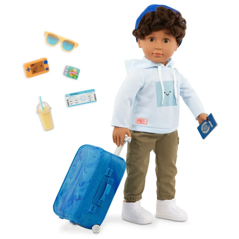 Snabb leverans Our Generation Milo 46 cm babydocka med resväska och resetillbehör