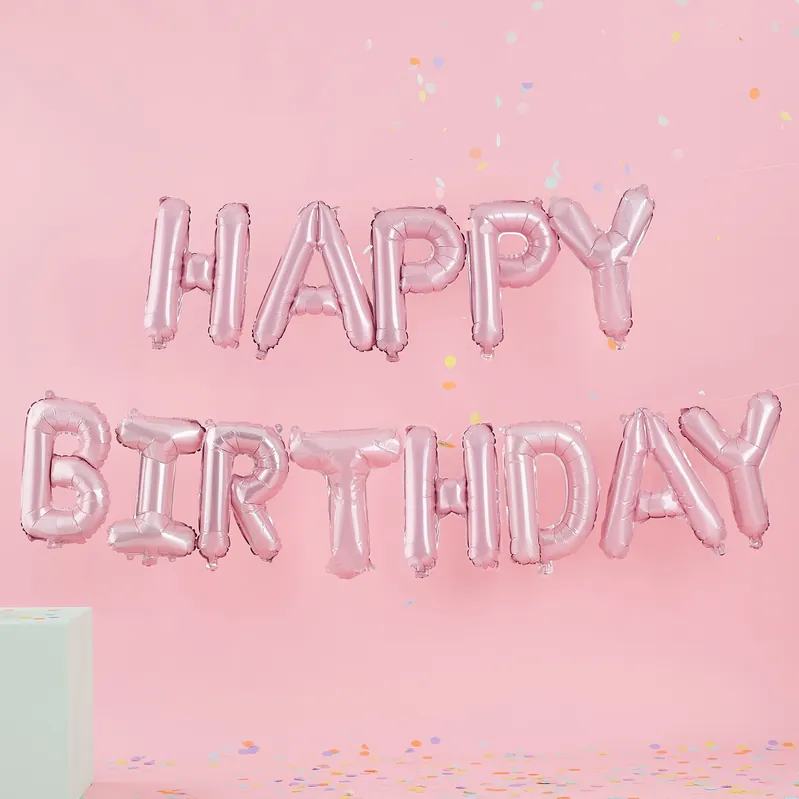 Kundfavorit Gingerray Girland med Happy Birthday-ballonger Rosa