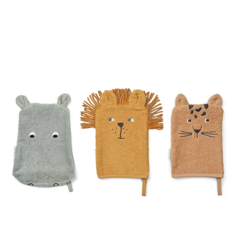 Liewood Sylvester baby tvättlappar, 3-pack. Safari mix Kundfavorit