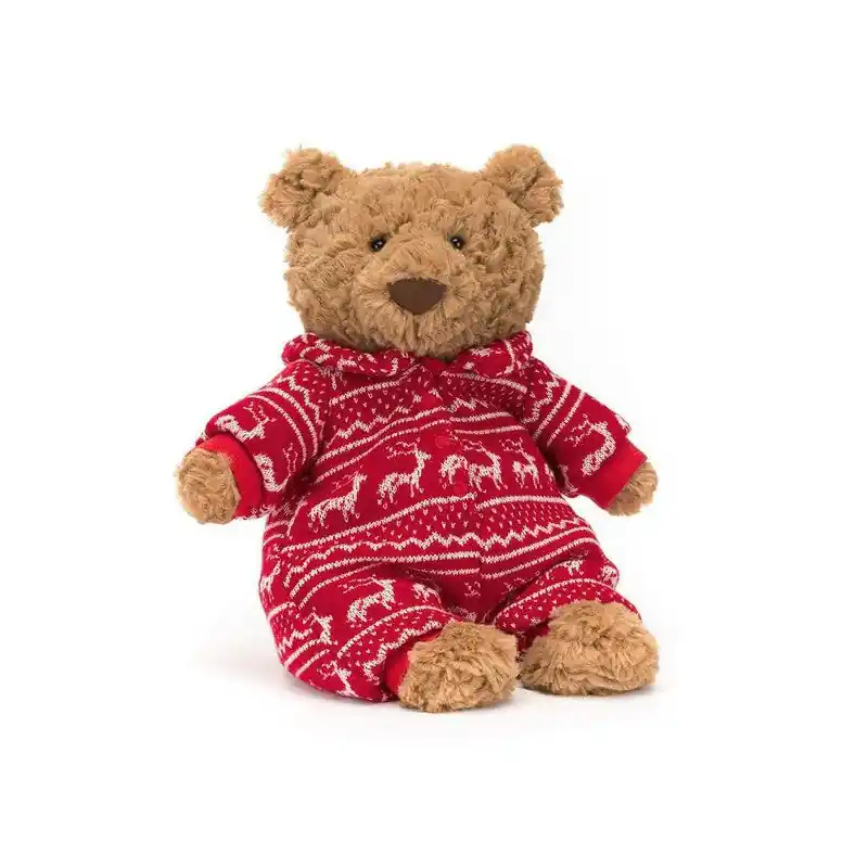 I lager Jellycat Maskott Bartholomew i vinterpyjamas 26 cm