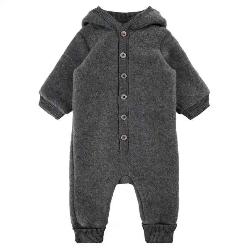 Mikk line babyoverall med huva i merinoull Anthracite Melange Bästa pris