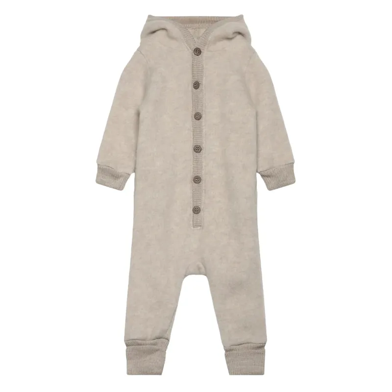 Mikk line babyoverall med huva i merinoull Melange Offwhite Rabatt
