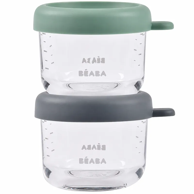 Beaba glasburk med lock 2 x 150 ml Mineral/Salviagrön Trygg betalning