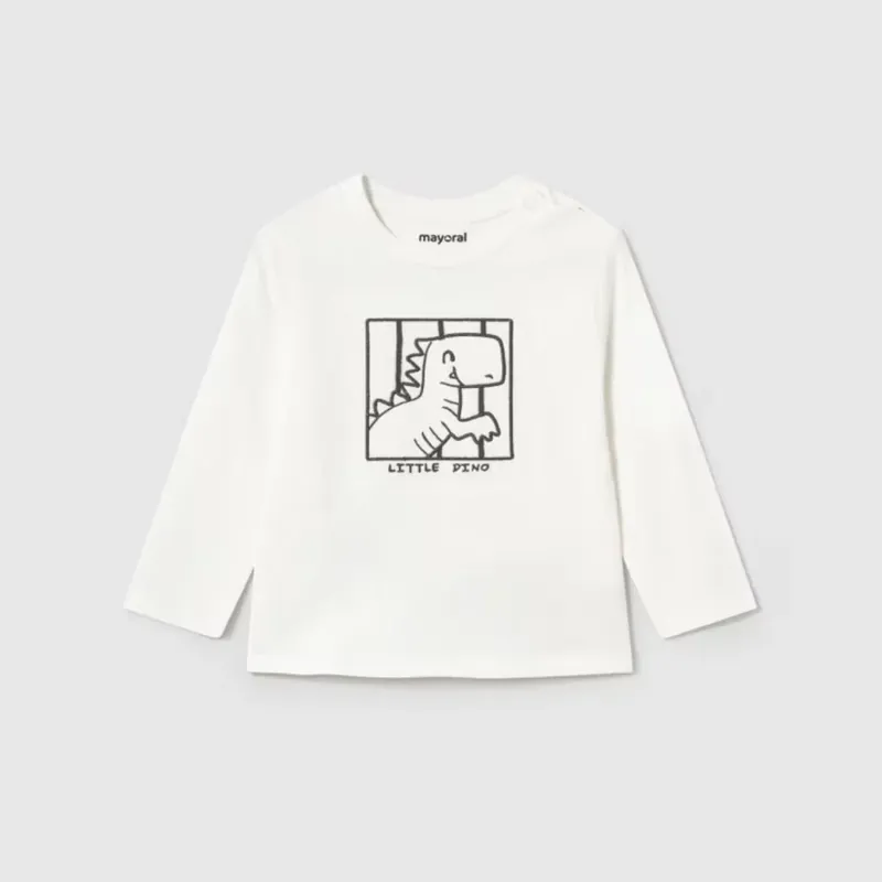 Rabatt Mayoral långärmad T-shirt för baby, krämfärgad, 12 månader