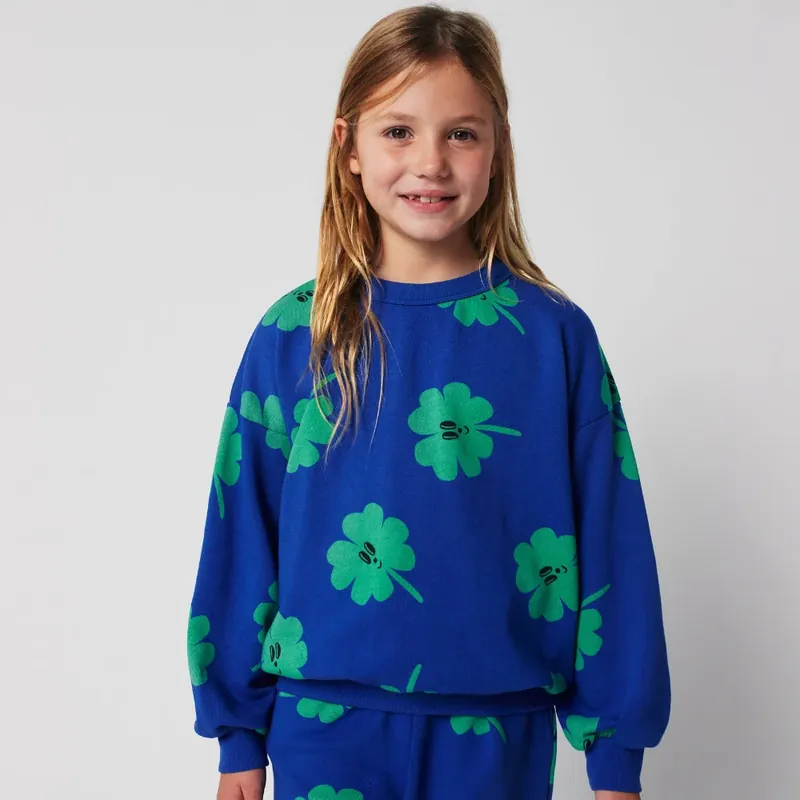 Snabb frakt Bobo Choses Lucky Clover-tröja för barn, heltäckande blå