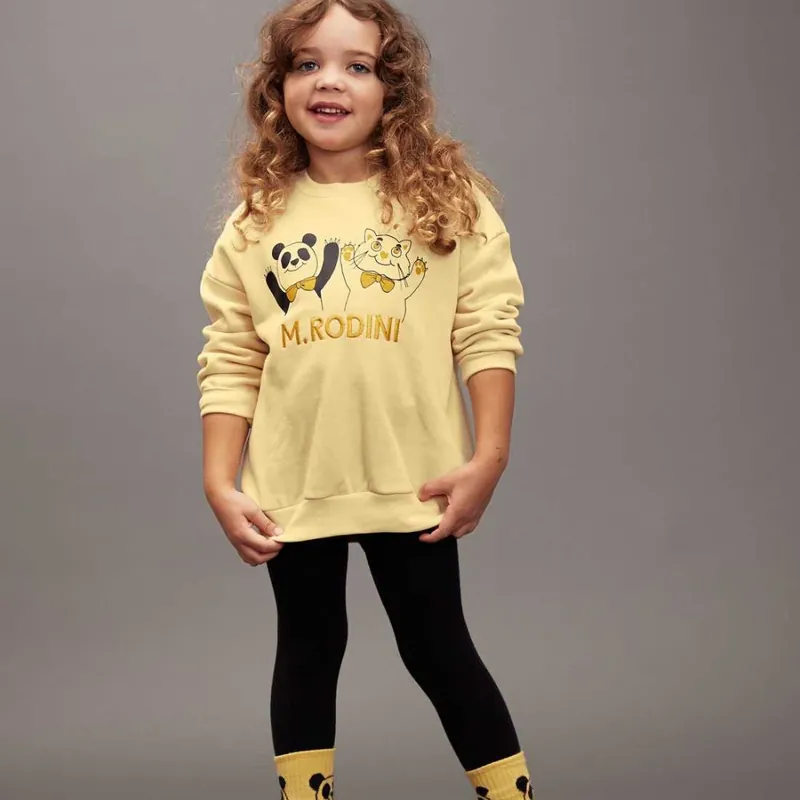 Mini Rodini Barnsweatshirt Panda and Cat Gul Erbjudandepris