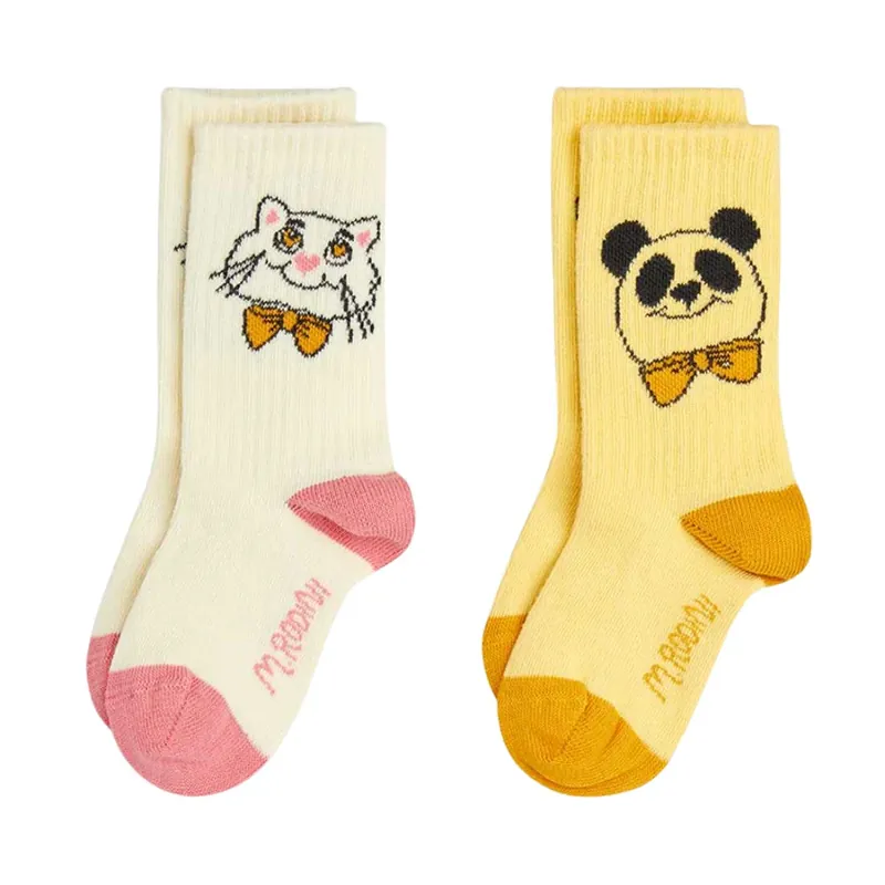 Handla nu Mini Rodini Cat and panda barnstrumpor 2-pack