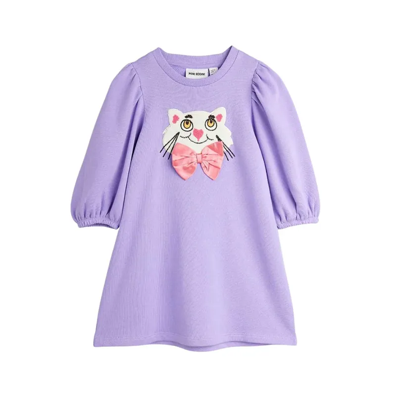 Kundfavorit Mini Rodini Klänning för flickor Katt med fluga Lila