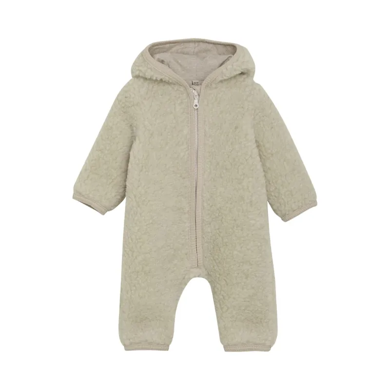 Huttelihut Babyoverall i ull Teddy Cement I lager