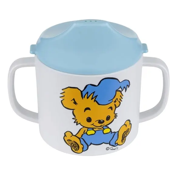 Trygg betalning Pipmugg Bamse, blå/vit