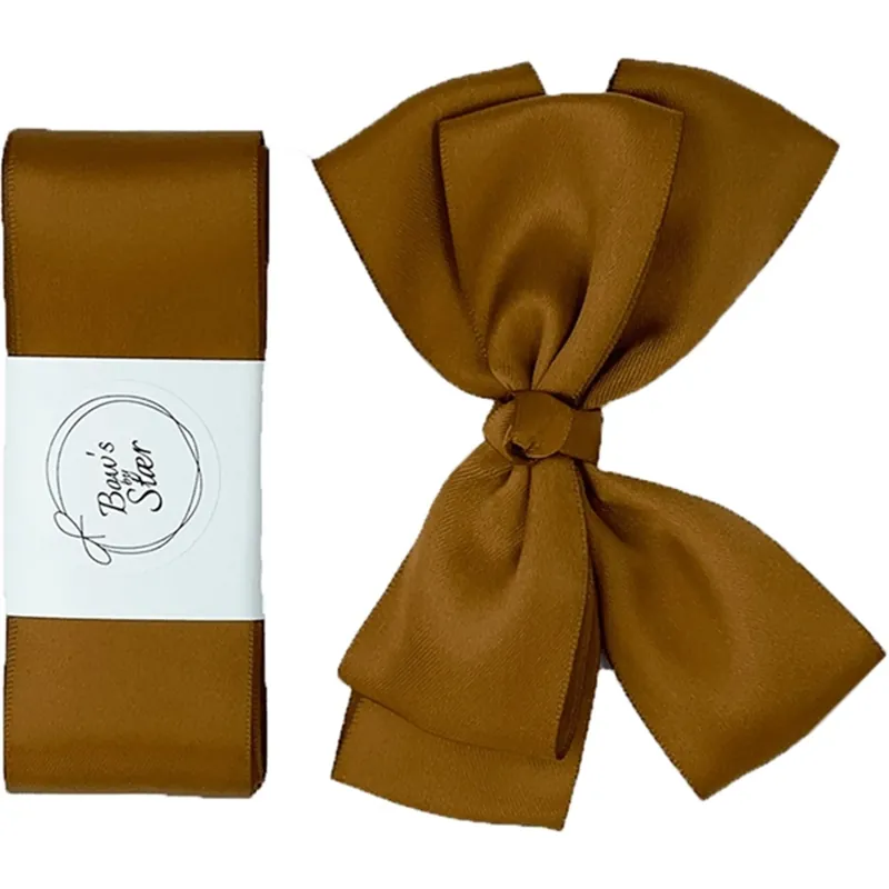 Kundfavorit Bow‘s by Stær Dopband Satin m. Dobbelt Rosett Golden Brown