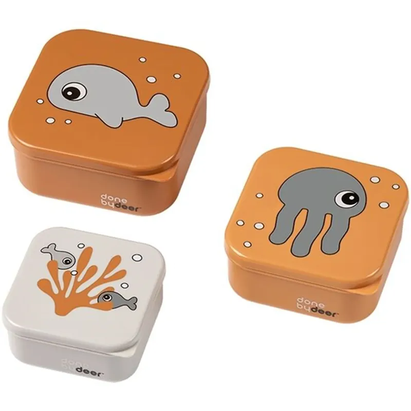 Done by Deer Snack Box set 3-pack Sea Friends senap / grå Premium