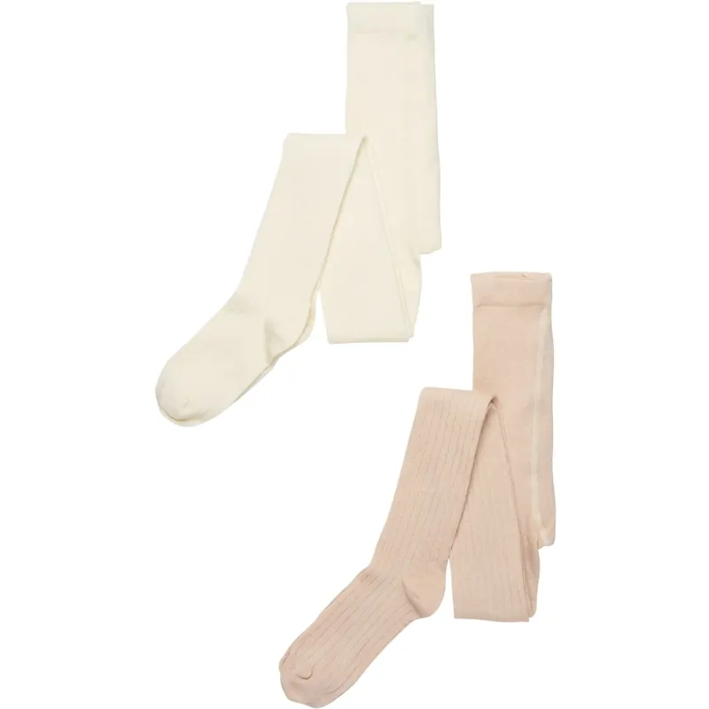 Minymo Off white Strumpa - ribbstickad (2-pack) Extra rabatt