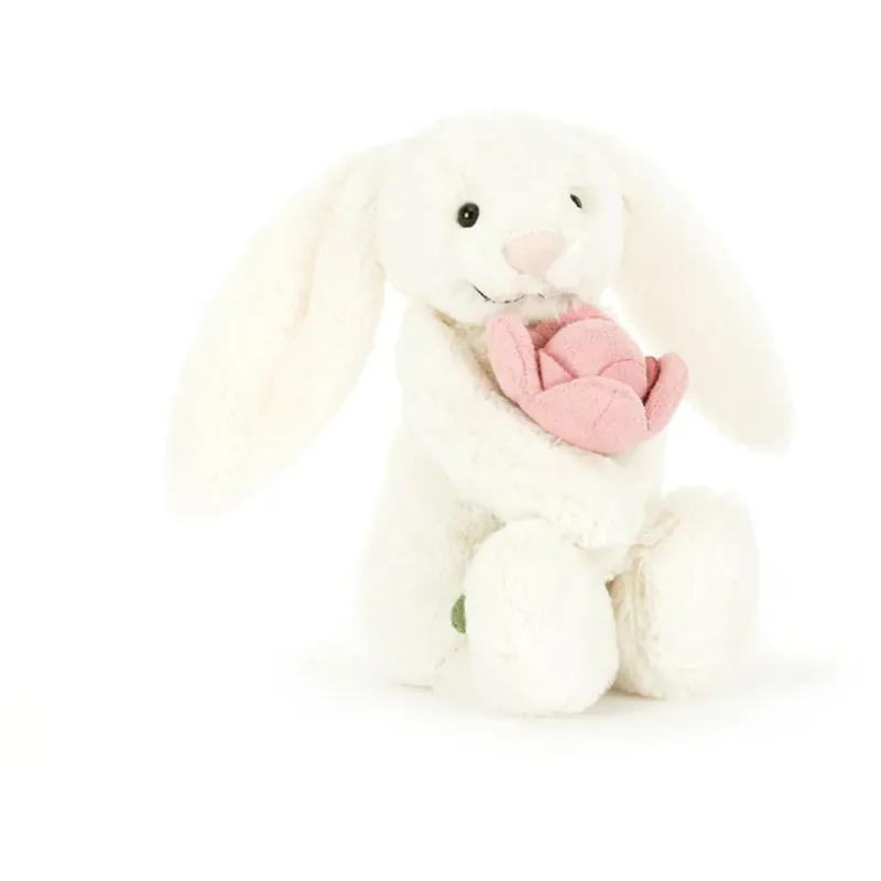 Endast denna vecka Jellycat Bashful Rabbit Cream med blomma 18 cm