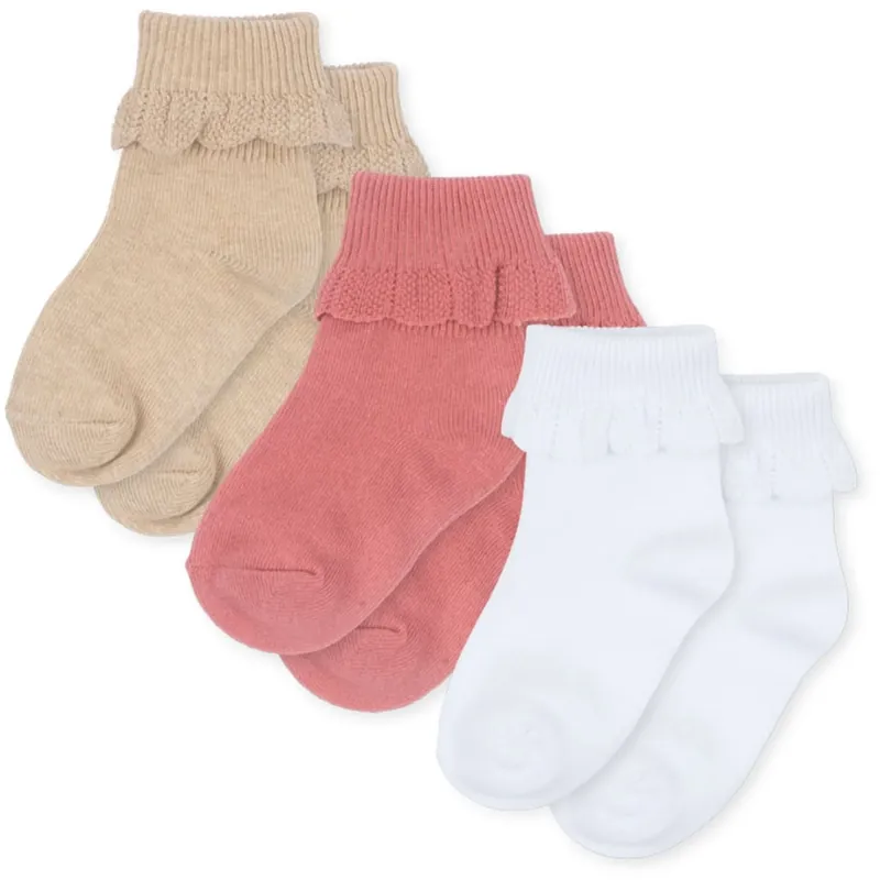 Rea Konges Sløjd Sand/Optic White/Raspberry 3 Pack Frill Strumpor