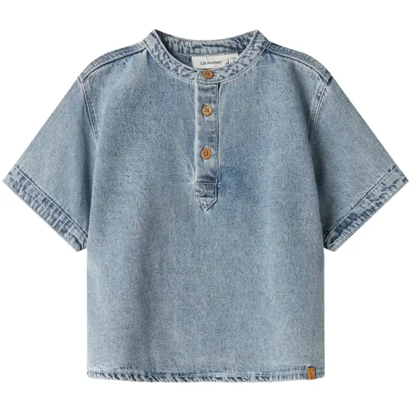 Billig Lil‘Atelier Medium Blue Denim Fundo Loose Denim Skjorta