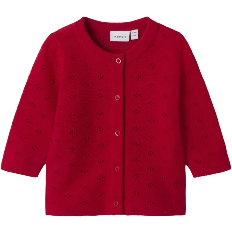 Begränsat erbjudande Name It Lipstick Red Fie Stickad Cardigan