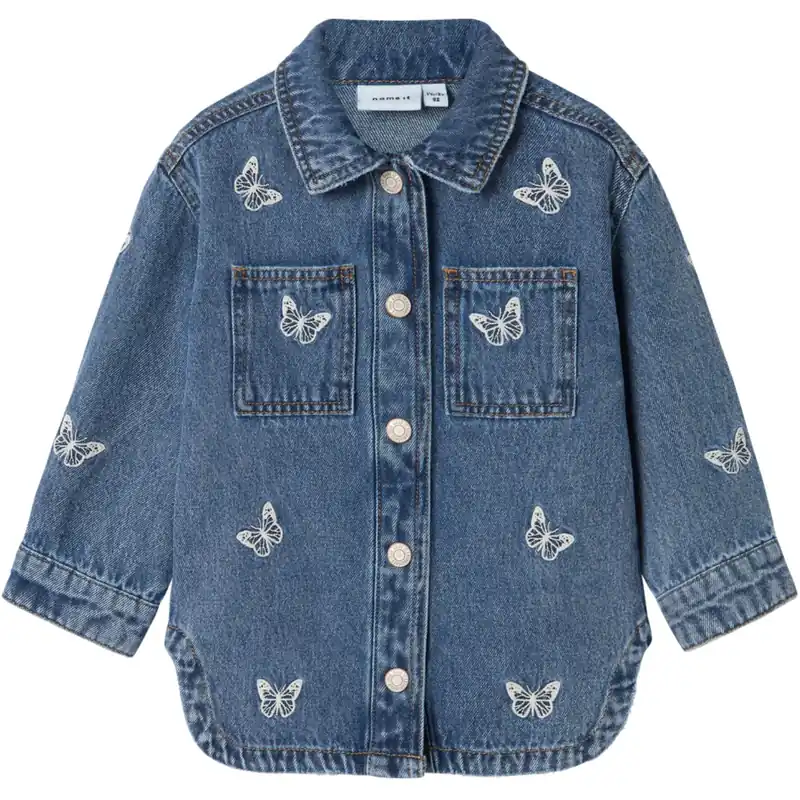 Name It Medium Blue Denim Butterfly Nina Embroidery Denim Jacka Expressleverans