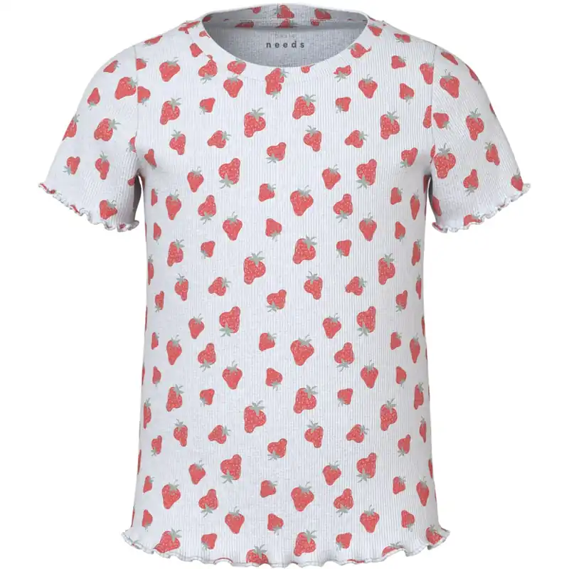 Snabb frakt Name It Bright White Strawberry Vemma AOP Slim T-Shirt