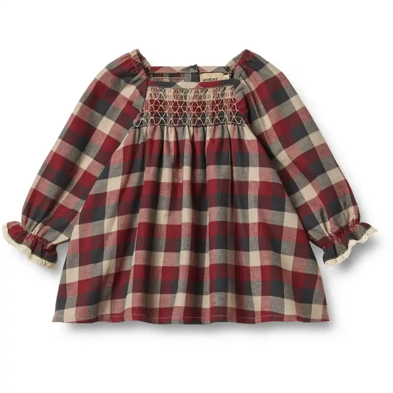 Wheat Red Blue Check Klänning L/S Lace Bella Kundfavorit