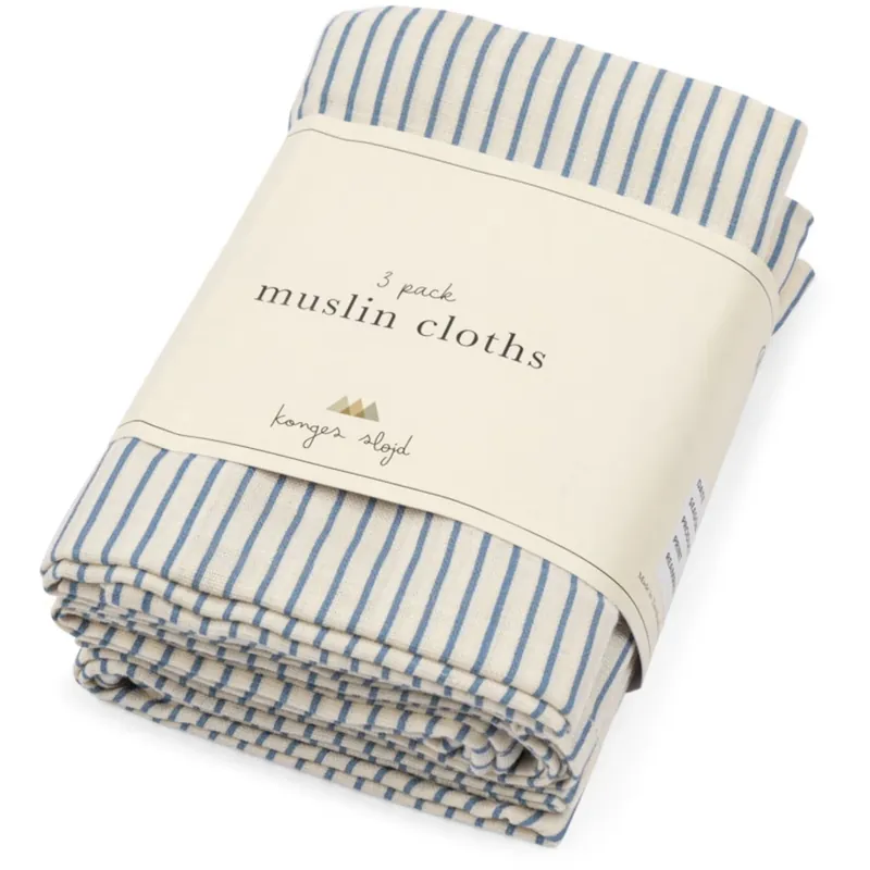 Begränsat erbjudande Konges Sløjd Stripe Bluie 3 Pack Muslin Cloth GOTS