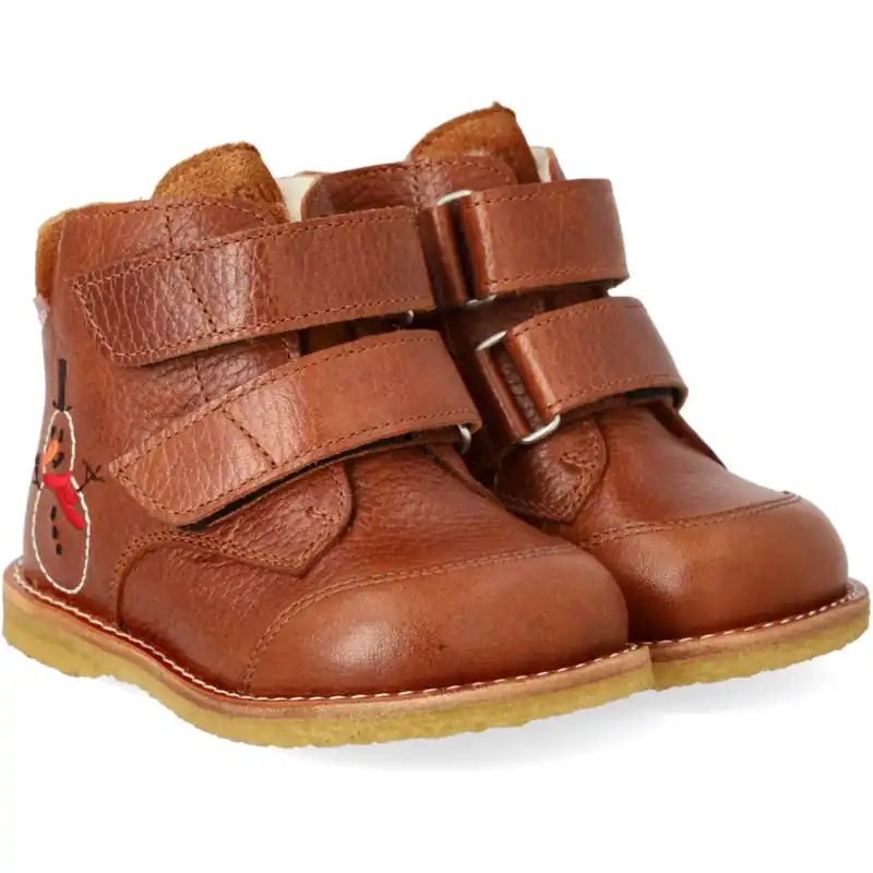 Angulus Cognac/Cognac Nybörjare TEX känga med broderad snögubbe Billig