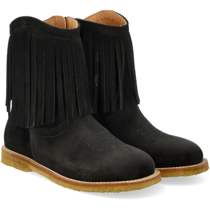 Angulus Black Fringed Cowboy Boot med Broderi Lägg i varukorgen