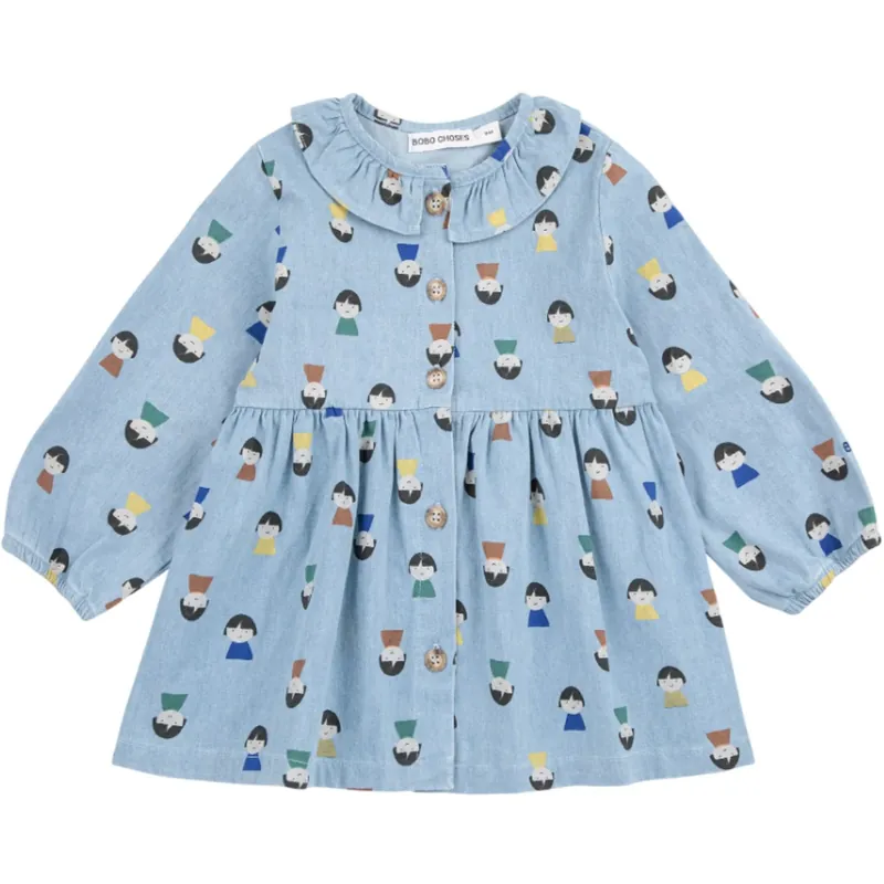 Bobo Choses Light Blue Game Pawns All Över Light Denim Klänning Outlet