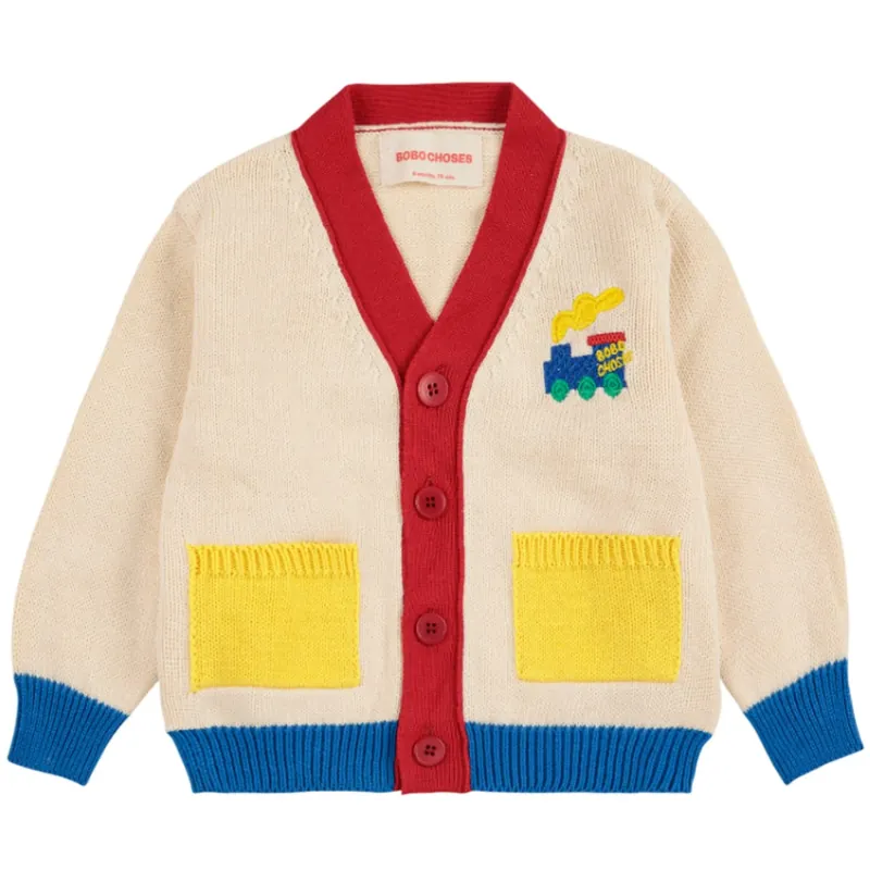 Bobo Choses Offwhite Bobo Choo Choo Färg Block Cardigan Lägg i varukorgen