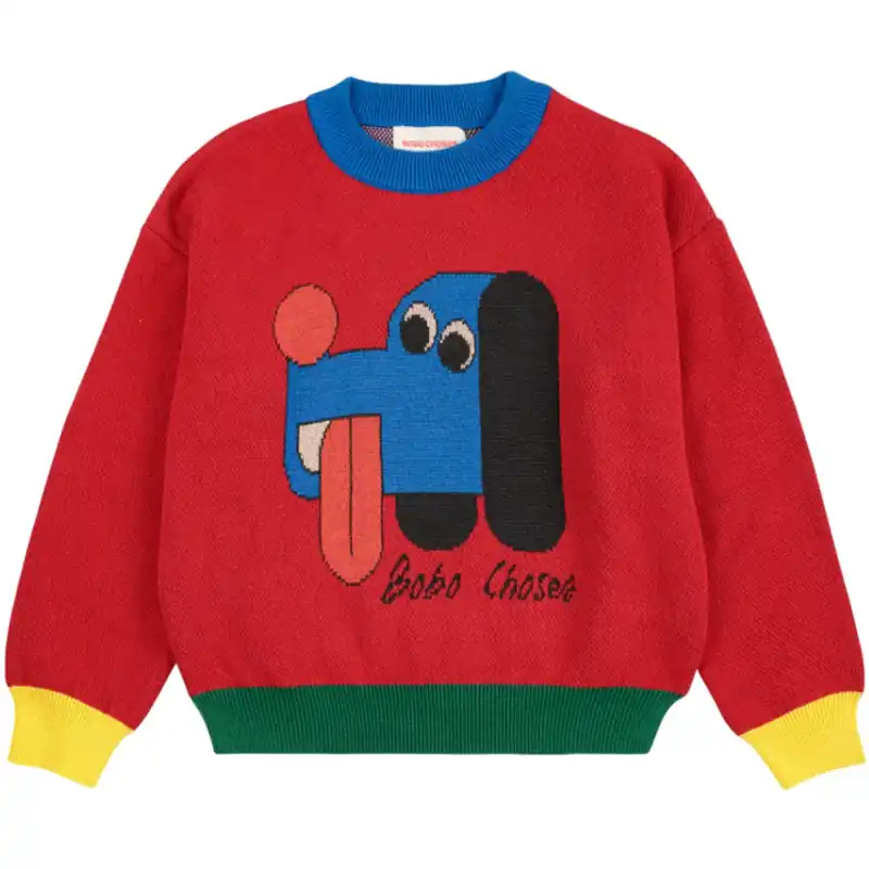 Billig Bobo Choses Red Doggy Mate Jacquard Jumper
