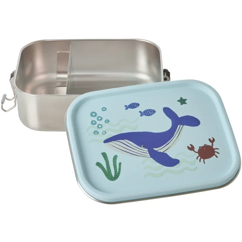 I lager Rice Blue Ocean Print Stainless Steel Lunchbox With Moveable Divider Small 800 Ml
