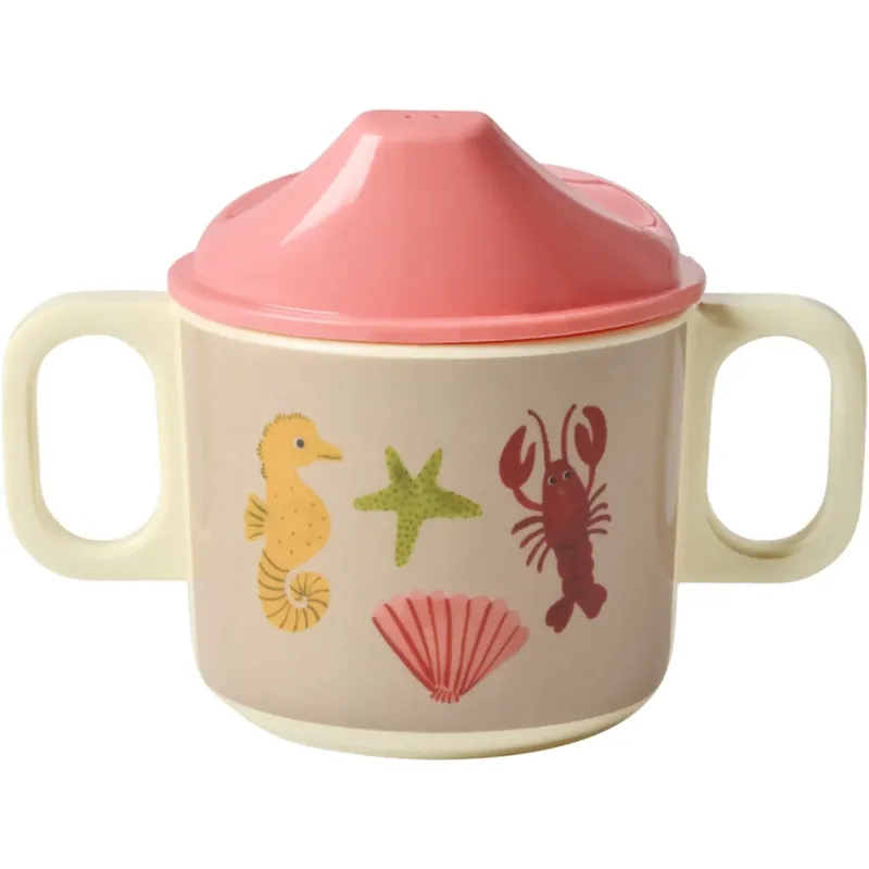 Rice Coral Ocean Print Melamine 2 Handle Baby Kopp With Lid 250 Ml Nyhet