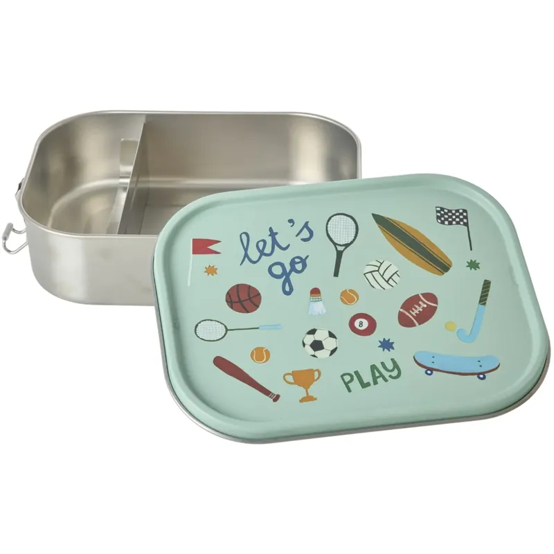 I lager Rice Sports Print Stainless Steel Lunchbox With Moveable Divider Large 1400 Ml