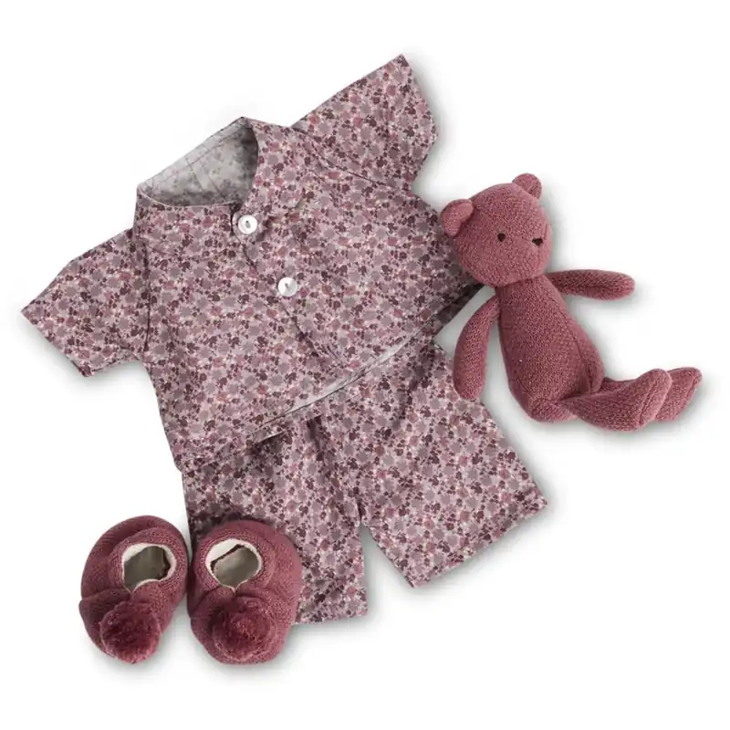Smallstuff Docka Clothing Flower Pyjamas Med Tossor & Nallebjörn Begränsat erbjudande