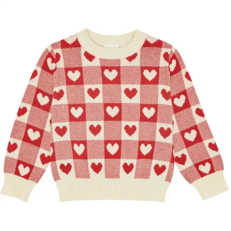 Begränsat antal Flöss Poppy Red/Soft White Heart Sweater