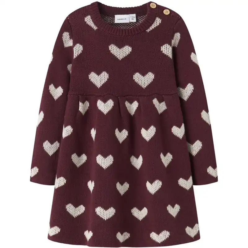 Köp nu Name It Burgundy Peyote Heart Nbfoana Ls Stickad Klänning