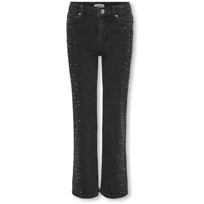 Lågt pris kids ONLY Washed Black Rhinestones Kogjuicy Hw Rhinestone Wide Leg Dnm