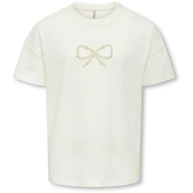 kids ONLY Cloud Dancer Bow Kogkate Life Ss O-Neck Pearl Topp Jrs Utförsäljning