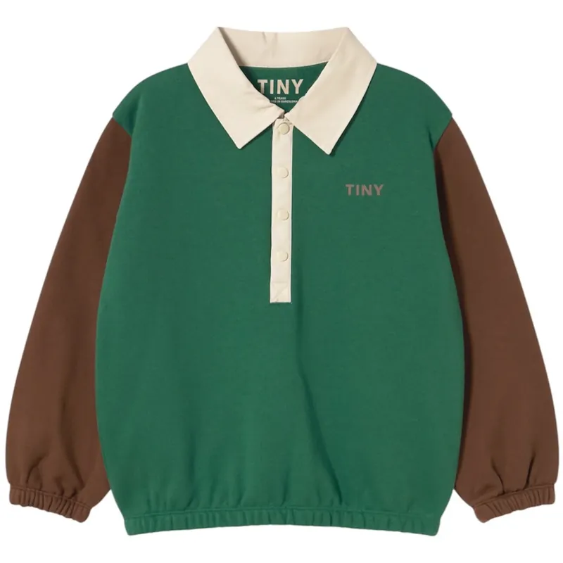 TinyCottons Dark Green Färg Block Pikétröja Sleeve T-Shirt Rea
