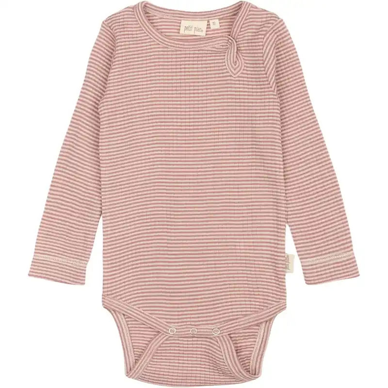 Bästa pris Petit Piao Nostalgic Rose/Dark Off White PPDante Body L/S Merino Ull Striped