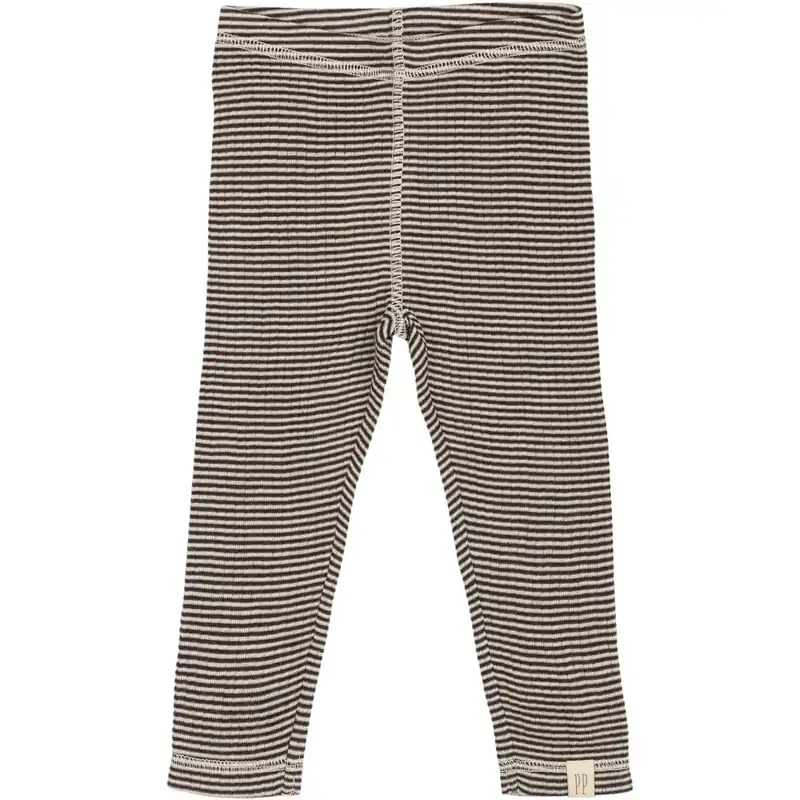 Petit Piao Coffee Bean/Dark Off White PPDante Leggings Merino Ull Striped Rea