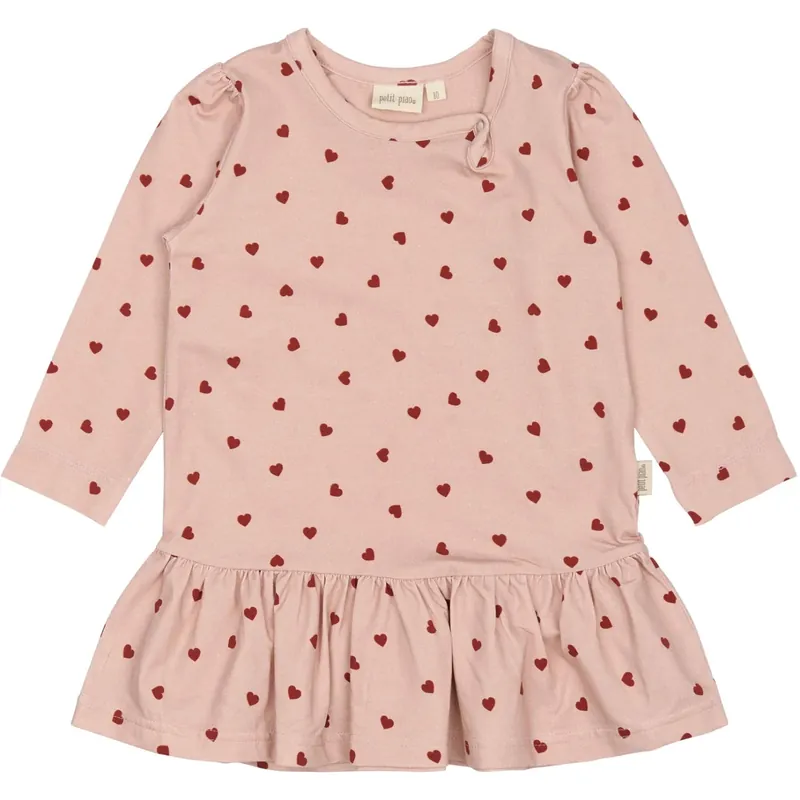 Petit Piao Heart Klänning L/S Gather Printed Begränsat erbjudande
