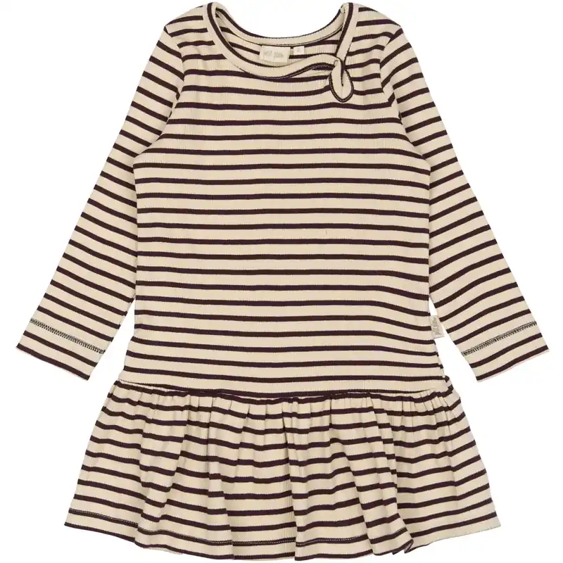 Petit Piao Dark Grape/off White Klänning L/S Modal Striped Rea