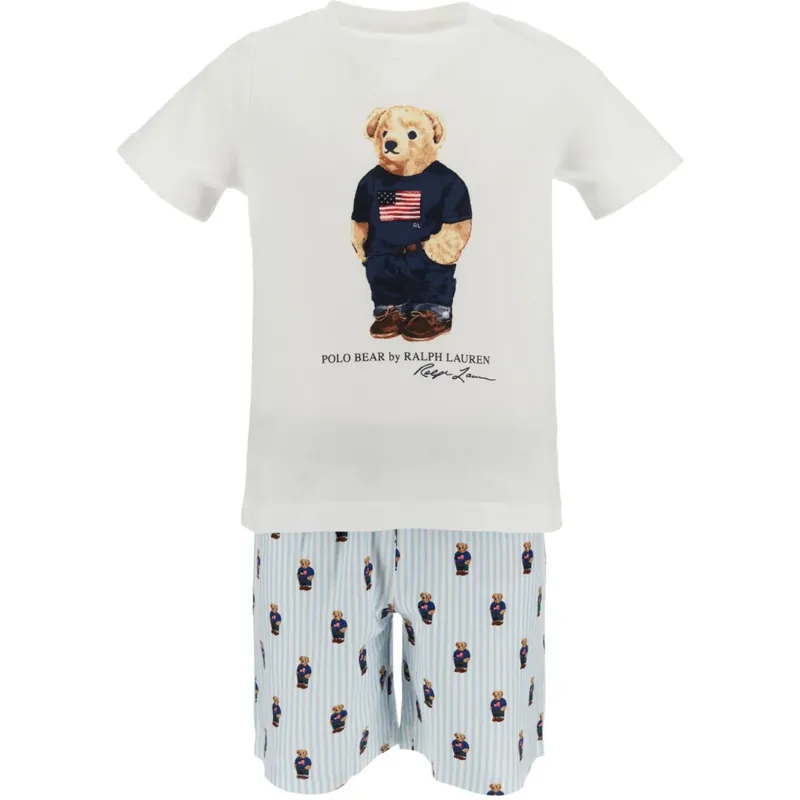 Polo Ralph Lauren White / Elite Blue Ss Björn Tee Och Kort Sett Lägg i varukorgen